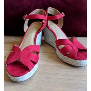 Red strappy wedge sandals (size 11)
